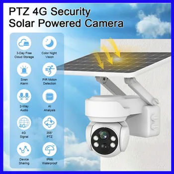 Tahlitech 4MP 4G Беспроводная Солнечная Камера WiFi Открытый 4-Кратный Оптический Зум Обнаружение Движения Полноцветные IP-Камеры Безопасности Ночного Видения