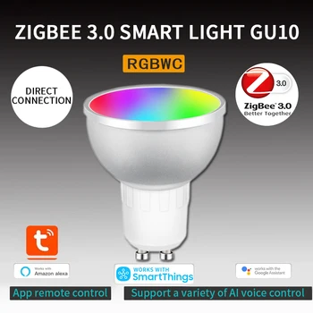 Tuya ZigBee 3,0 Умная Светодиодная Лампа 5 Вт RGB CW Голосовое Управление Ночник Регулируемый Цвет Умная лампа Работает С Alexa Google Home