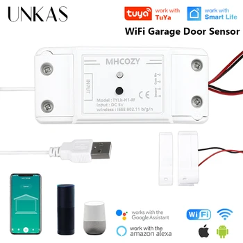 UNKAS Tuya WiFi Датчик открывания гаражных ворот, контроллер Smart Life APP, Беспроводной пульт дистанционного управления, Магнитная работа с Alexa