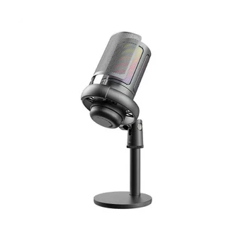 USB Игровой Конденсаторный микрофон Компьютерный Записывающий микрофон RGB Подсветка Конденсаторный микрофон Черный