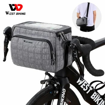 WEST BIKING Многофункциональная велосипедная сумка на руль, велосипедные сумки для телефонов с сенсорным экраном, дорожная сумка через плечо, аксессуары для шоссейных велосипедов MTB