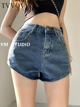WOMENGAGA 2023 Летние джинсовые шорты American Cool Girl, женские брюки с высокой талией и прямым рукавом, облегающие широкие штанины, WGXA