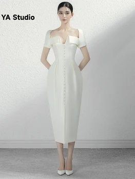 [YA Studio] Дизайнерское новое вечернее платье с коротким рукавом и квадратным вырезом, черно-белое, знаменитое, легкое, летняя мода 2023 года