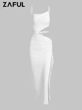 ZAFUL, женское длинное платье Макси без рукавов, сексуальное вечернее однотонное облегающее платье с вырезом сзади, платья на бретельках, Летнее Тонкое