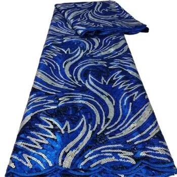 Африканская кружевная ткань с сеткой из пайеток 2023 Синего цвета, высококачественное кружево Французского шитья, нигерийские кружевные ткани для вечерних платьев