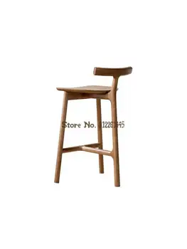 Барный стул из массива дерева, скандинавский бытовой современный простой высокий табурет, барный стул со спинкой, барный стул для клуба, стойка регистрации, барный стул
