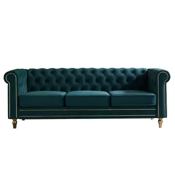 Бархатный диван Chesterfield зеленого цвета 84,65 дюйма, легко монтируется для внутренней мебели для гостиной