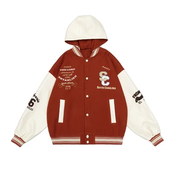 Бейсбольная форма, куртка с капюшоном, съемная куртка из британской кожи, мужская и женская куртка свободного кроя с вышивкой, Street Pi