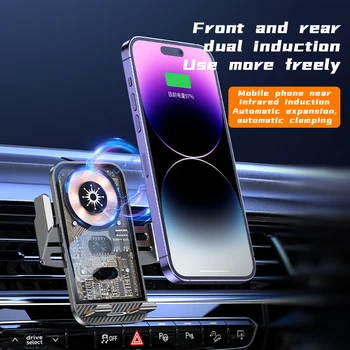 Беспроводное автомобильное зарядное устройство мощностью 15 Вт, быстрая зарядка Magsafe, крепление для автомобильного вентиляционного отверстия с автоматическим зажимом для iPhone 14 13 Samsung, держатель подставки