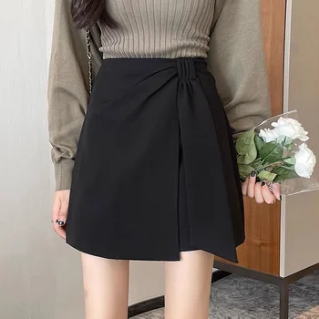 Большая черная модная короткая юбка трапециевидной формы Корейской версии с высокой талией, облегающая бедра, женская юбка faldas y2k 2023 г.