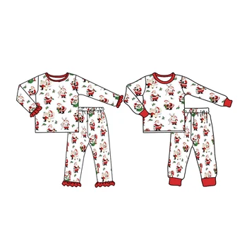 Бутик рождественской пижамы одежда Лось Рождественская елка Санта Клаус пижамы одежда для девочек пижамы для мальчиков комплекты