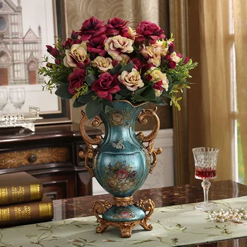 В европейском и американском стиле Винтажная ваза из смолы Цветочная композиция Украшение придворной гостиной Свадебный подарок Креативная столовая