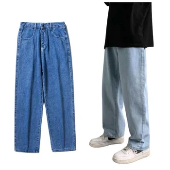 Весенне-осенние мужские джинсы, модная уличная одежда, мешковатые джинсы, Свободные прямые широкие брюки, студенческие брюки