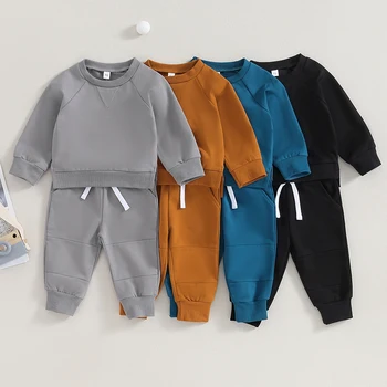 Весенне-осенняя одежда для маленьких мальчиков, хлопковые комплекты одежды, толстовки с длинными рукавами + брюки, одежда для младенцев, спортивный костюм из 2 предметов, наряды