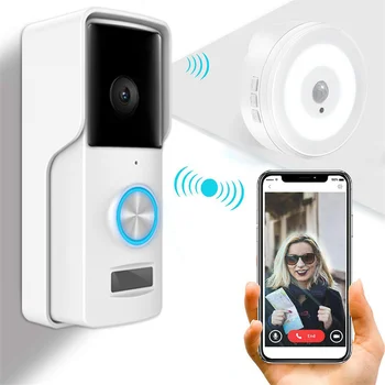 Видеодомофон Tuya, беспроводной дверной звонок Wi-Fi, камера постоянного и переменного тока с батарейным питанием HD 1080P, работа с Alexa Google для домашней безопасности
