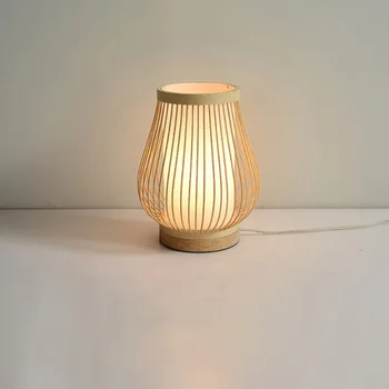 Винтажные бамбуковые настольные лампы ручной работы, деревянная настольная лампа для гостиной, украшение спальни, Креативная прикроватная лампа