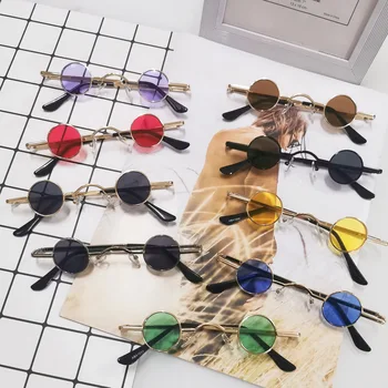 Винтажные мужские солнцезащитные очки в стиле рок-панк, Классические Маленькие круглые Солнцезащитные очки, женские Очки с широким мостом, Металлическая оправа, черные линзы, очки для вождения