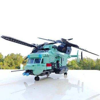 Военный Двухроторный вертолет WW2, строительный блок, самолет, Кирпичная модель, Оружие, Солдатские игрушки для мальчика, подарок на День рождения MOC