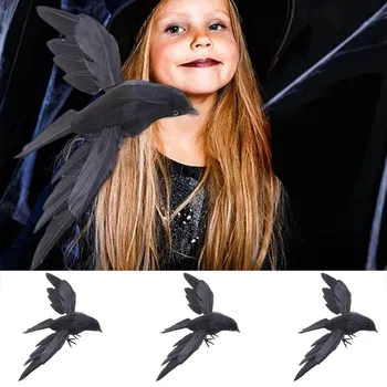 Ворона с черными перьями ручной работы в натуральную Величину Для реалистичных украшений на Хэллоуин и садовых украшений для любителей птиц-гномов
