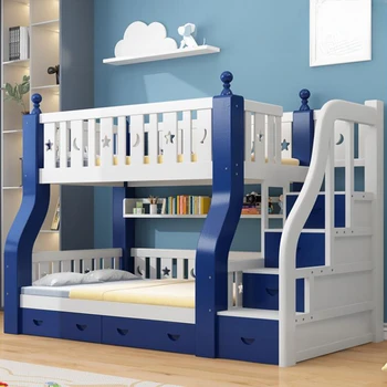 Высокая и низкая кровать двухъярусная двухъярусная кровать из цельного дерева для матери и детей, двухслойная комбинация для маленькой семьи и мальчика, двуспальная двухъярусная кровать