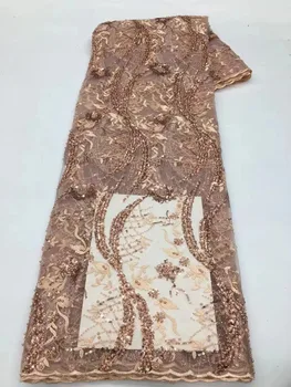 Высококачественная Африканская Нигерийская кружевная ткань с бисером, вышивка, тюль, чистое свадебное платье, Гипюр, блестки, сетка для пришивания бисера