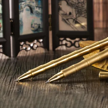 Высококачественная цельнометаллическая ручка из латуни для деловых мужчин, подарок для подписи, бамбуковая шариковая ручка, офисные аксессуары