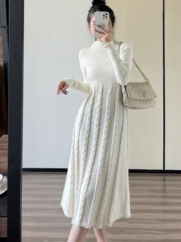 Высококачественное новое модное трикотажное цельнокроеное длинное платье для женщин, осенне-зимние темпераментные платья-свитера, женская одежда