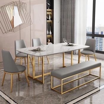 Высококачественные кухонные столы для большой семьи Высококачественная мебель для столовой Роскошный прямоугольный стол из глянцевого мрамора в итальянском стиле