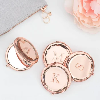 Декоративное зеркало с гравировкой из 26 букв, женское карманное зеркало для макияжа из розового золота с кристаллами, свадебный подарок для новобрачных