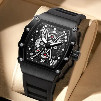 Деловые мужские часы от ведущего бренда класса люкс С большим циферблатом, водонепроницаемые Креативные Черные кварцевые мужские наручные часы Montre Homme