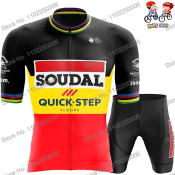 Детская велосипедная одежда Soudal Quick Step 2023, летний комплект из джерси для велоспорта, костюм для шоссейных велосипедов для мальчиков, велосипедные шорты MTB с коротким рукавом