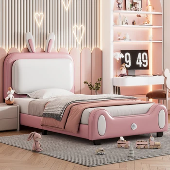 Детская кровать, Двуспальная / Полноразмерная Мягкая кровать Принцессы в форме Кролика, Прекрасная кровать на платформе с изголовьем и изножьем, для спальни