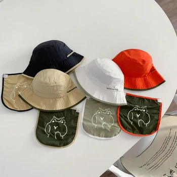 Детская панама для защиты шеи, летняя детская кепка, дышащие широкополые шляпы, шапочки для малышей, пляжная солнцезащитная кепка