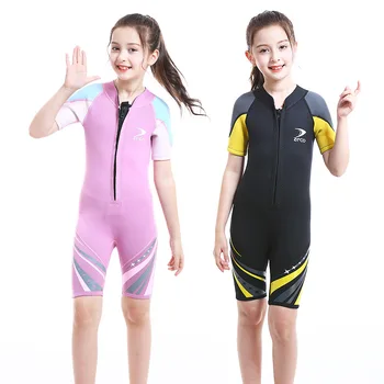 Детский гидрокостюм для серфинга 2,5 мм, термокостюмы для девочек, цельные неопреновые купальники для детей, купальники с коротким рукавом
