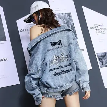 Джинсовая куртка интернет-знаменитостей, Женская весенне-осенняя новинка 2023 года, вышивка в корейском стиле сзади, Студенческая мода, Свободная футболка