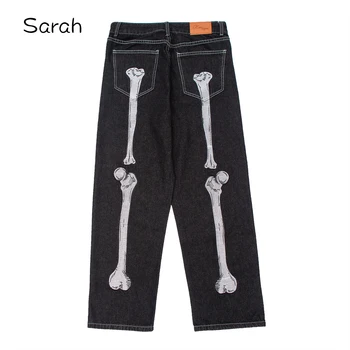 Джинсы с вышивкой Sarah Skeleton, мужские свободные широкие брюки, Модные повседневные брюки 2023 г.