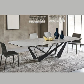 Дизайнерский кухонный стол Текстура домашнего природного камня Черная отделка Железная Мебель для квартиры Виллы Современный мраморный стол в столовой