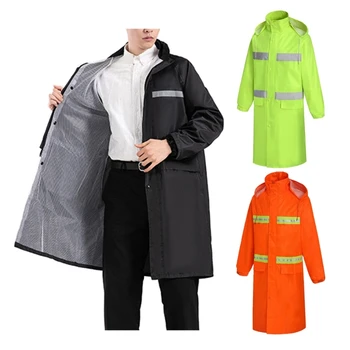 Длинное водонепроницаемое флуоресцентное рабочее пальто, рабочая одежда с высокой видимостью, защитный Скрытый капюшон, Мигающий дождевик с капюшоном