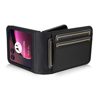 Для Motorola Razr 40 Ultra Case Чехол-бумажник из углеродного волокна, кожаный Флип-чехол со слотом для нескольких карт, чехол для телефона Moto Razr + Plus 2023