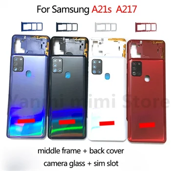 Для Samsung Galaxy A21s A217 Корпус Телефона Средняя Рамка Шасси Крышка Батарейного Отсека Задняя Крышка Задняя Дверь Стекло Камеры слот для sim-карты