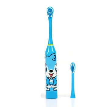 Для детей Звуковая электрическая зубная щетка с мультяшным рисунком с заменой головки зубной щетки, ультразвуковая зубная щетка синего цвета
