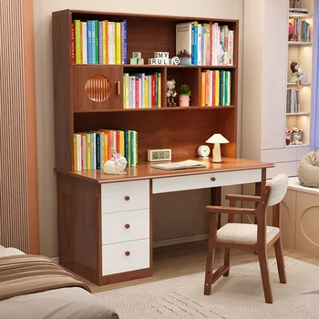 Домашняя книжная полка, книжный шкаф, встроенный письменный стол, спальня, компьютерный стол в минималистичном стиле из массива дерева