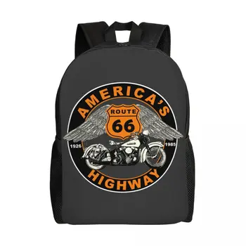 Дорожный рюкзак Route 66 Americas Highway Для мужчин и женщин, Школьная Сумка для ноутбука, Рюкзаки для студентов мотоциклетного колледжа США 66, Сумки для рюкзаков для студентов колледжа США