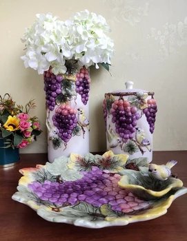 Европейская керамическая банка с ручной росписью, запечатанная для винограда, Керамическая большая ваза, украшение гостиной, домашняя десертная тарелка для послеобеденного чая