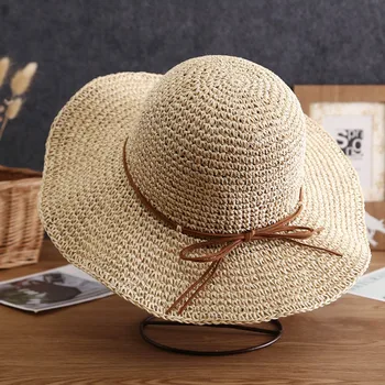 Женская летняя соломенная шляпа от солнца с защитой от ультрафиолета, складная однотонная ультралегкая шляпа на лето, весну, осень, пляж H9