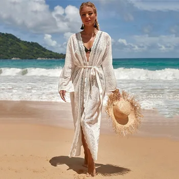 Женская пляжная одежда, купальник, накидка, халат, элегантная накидка, сексуальное глубокое летнее пляжное платье, кружевная туника