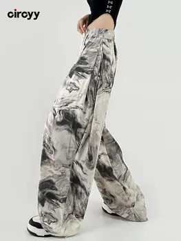 Женские брюки с высокой талией, Галстук-краситель, шнурок во всю длину, Свободные Широкие брюки, Повседневные Корейские модные Новые Летние Прямые