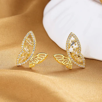 Женские серьги-гвоздики с кристаллами-бабочками, женские свадебные серьги-подвески, модные Корейские украшения, аксессуары для ушей
