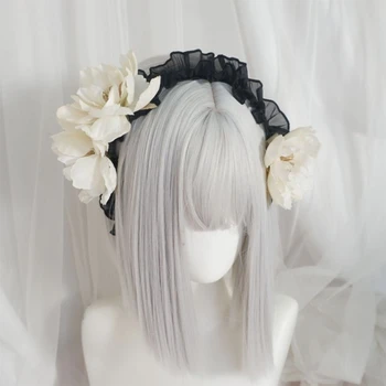 Женский обруч для волос, Повязка на голову для косплея горничной, Кружевные головные уборы в стиле Лолиты с цветами