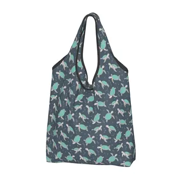 Зеленая женская повседневная сумка для покупок через плечо Sea Turtles, большая вместительная сумка-тоут, портативная сумка для хранения, складные сумки